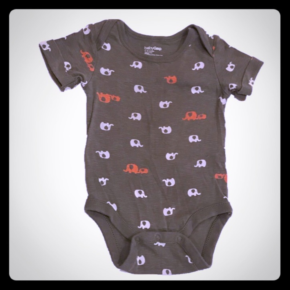 Baby Gap Olive Green Onesie with Elephants - EUC