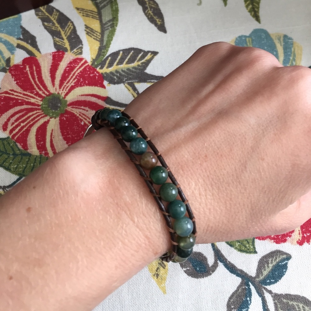 Jade and leather bracelet