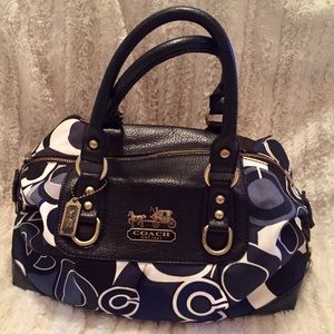 Navy and white satchel