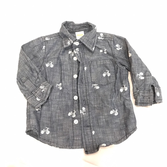 Baby Chambray shirt with Bicycles 🚴 - Like New! - Picture 1 of 3