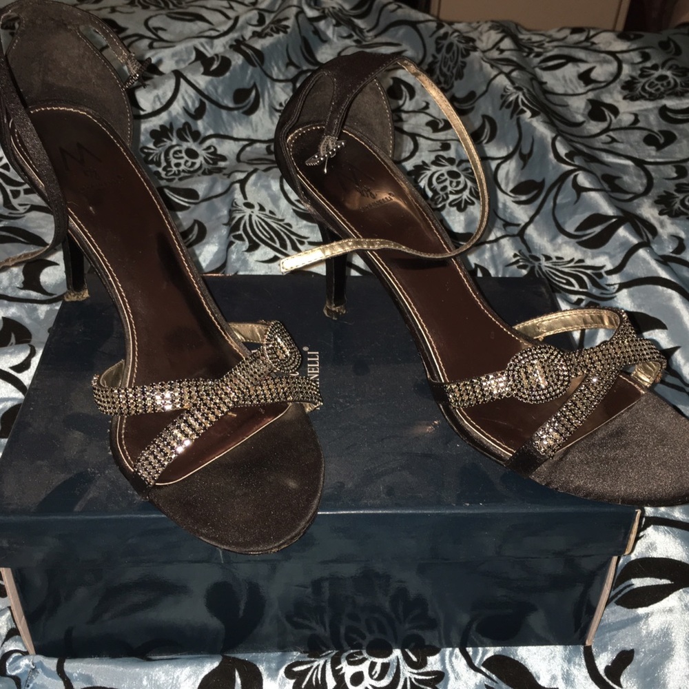 Black strappy heels with jewels