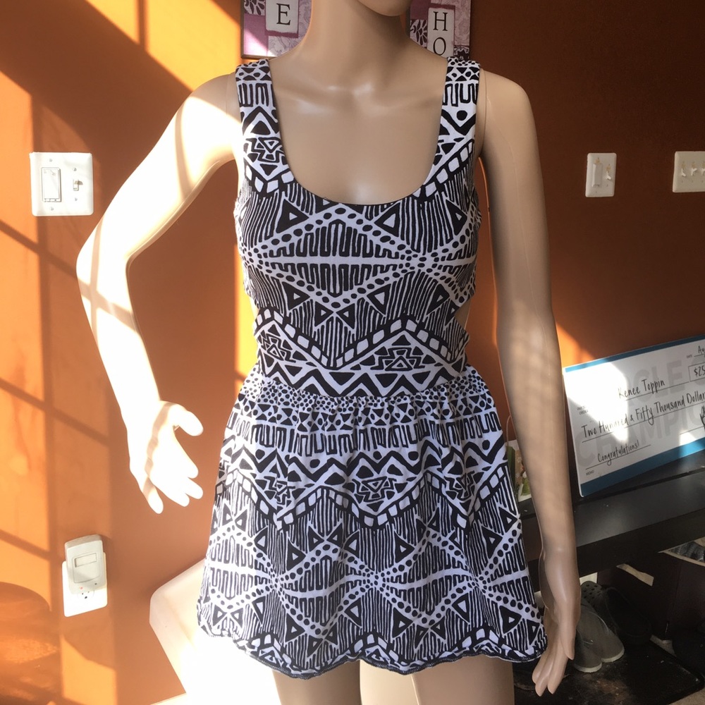 LA Hearts Tribal Skater Dress Blk/White