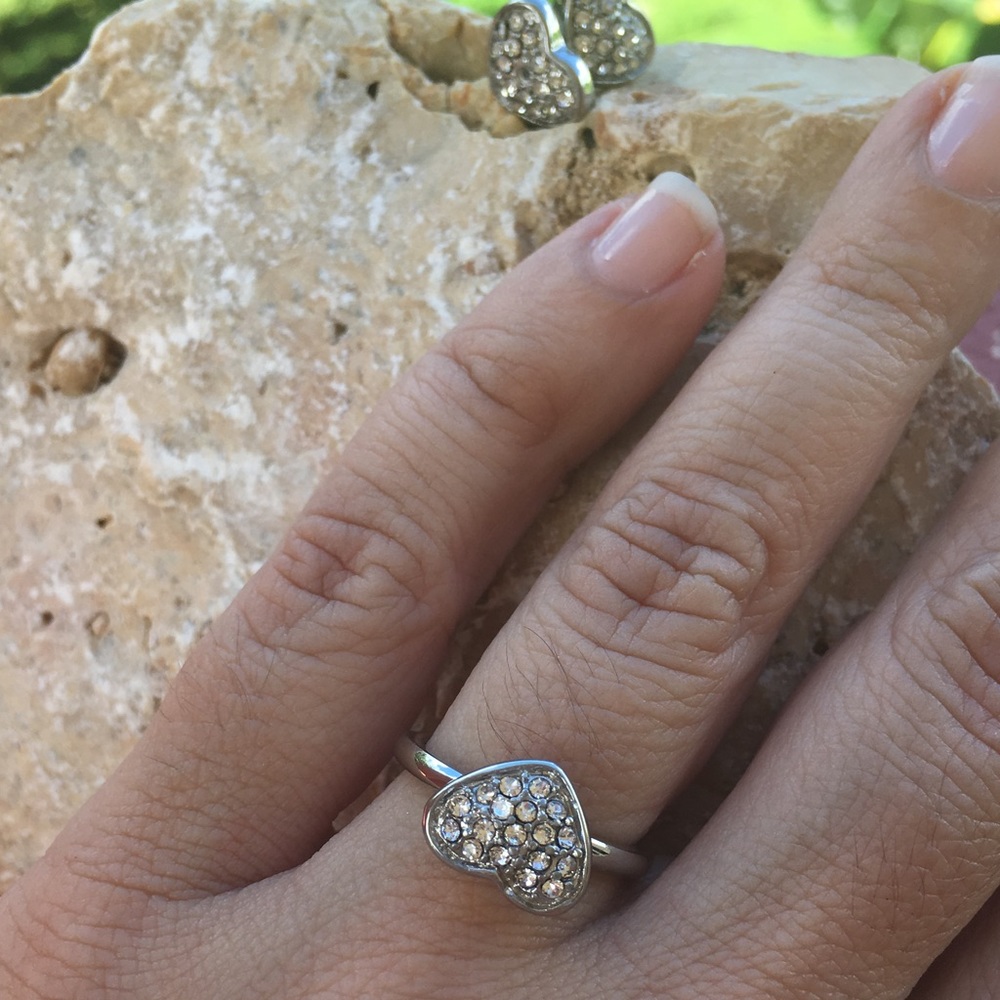 Stainless Steel Heart Ring and Earring Set - Picture 3 of 5