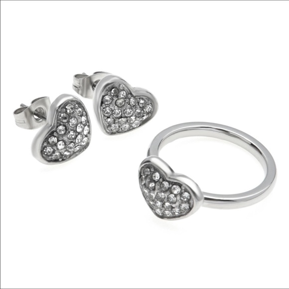 Stainless Steel Heart Ring and Earring Set - Picture 2 of 5
