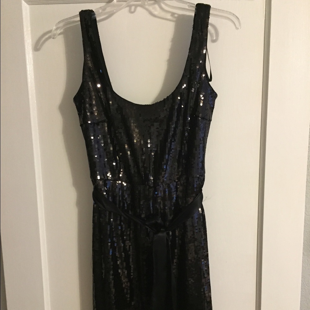 Black sequin sheath cocktail dress