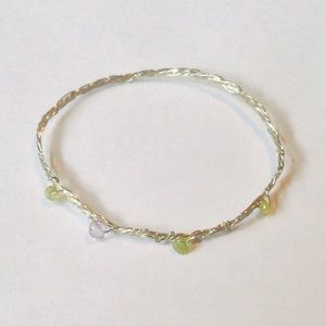 Flattened wire bangle with beads
