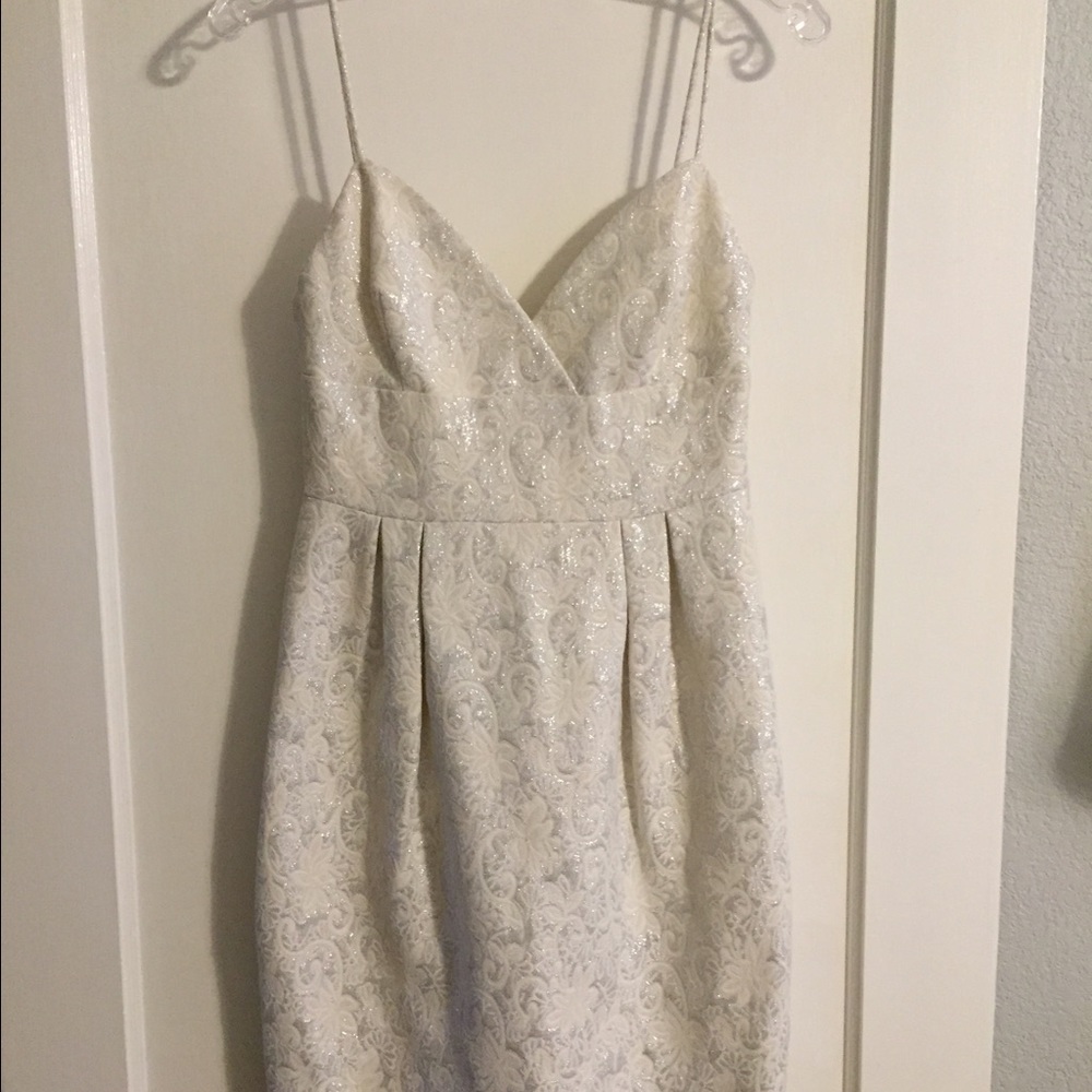 White/silver brocade BCBG cocktail dress