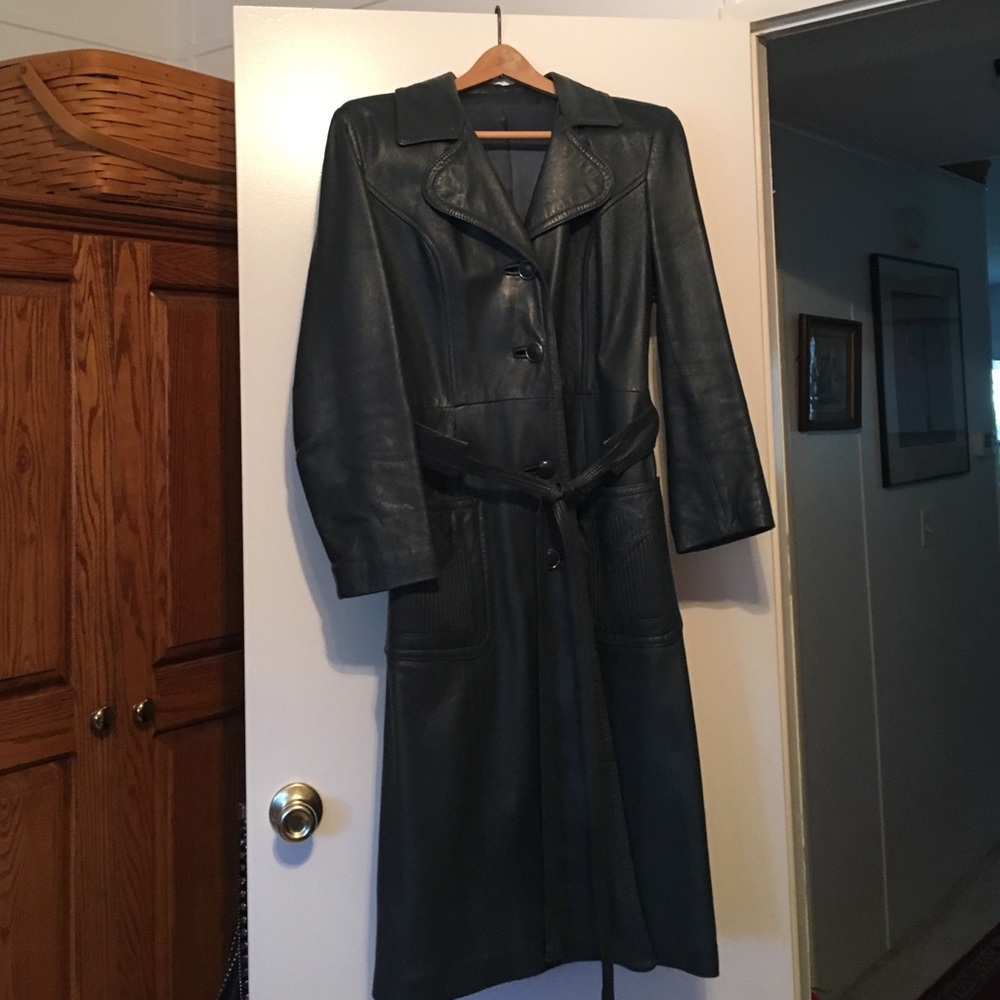 Leather Navy Blue Small Long Trench Coat.