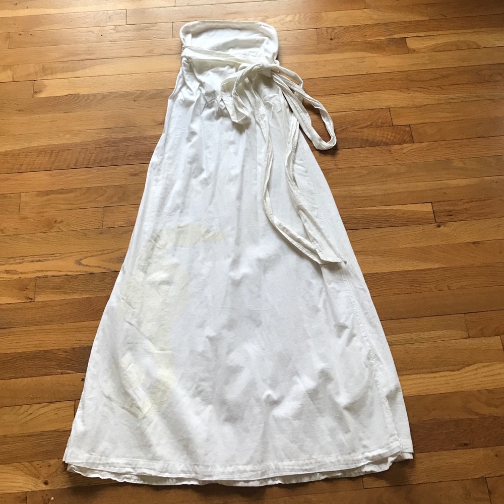 Strapless White Linen Maxi