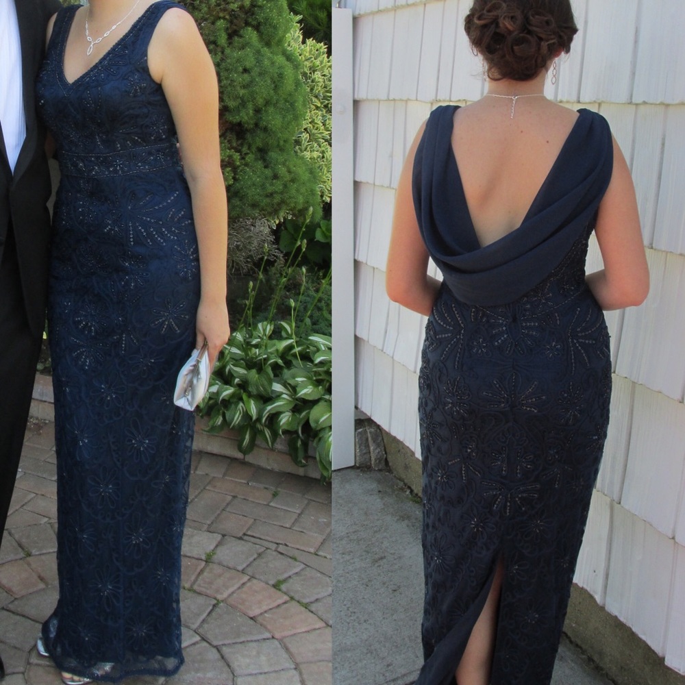 Vintage Sue Wong Beaded Navy Blue Gown
