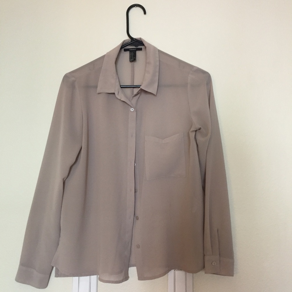 Forever 21 Taupey Chiffon Buttom Down