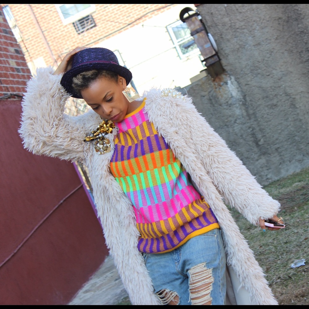 H&M long faux fur jacket