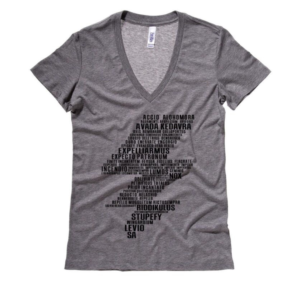 Harry Potter Spells Lightning Bolt Grey V Neck