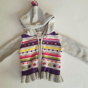 Peplum Zip up Cardigan with Pom Pom Hood 0-6M