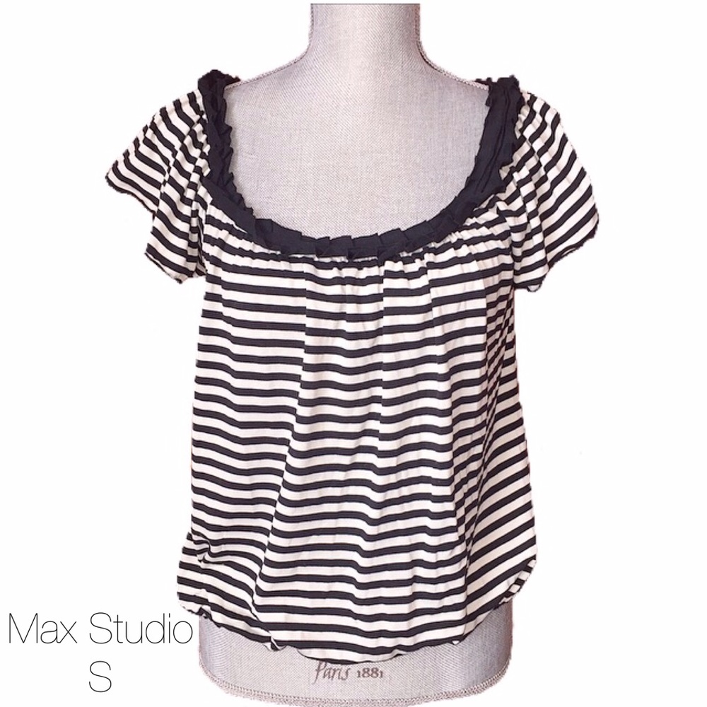 Max Studio Black Off White Striped Blouse Small