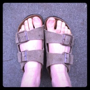 Tan suede Arizona Birkenstocks