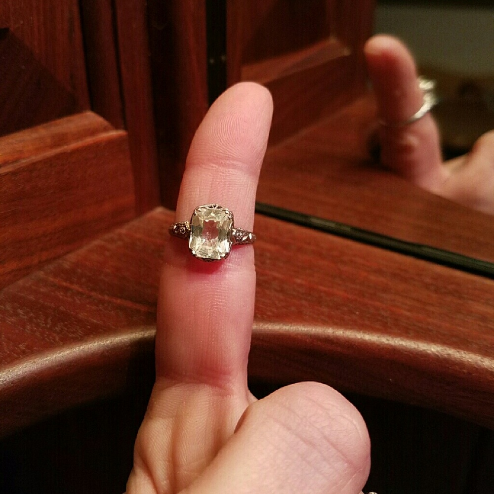 True Vintage Emerald Cut Green Amethyst Ring 10kt