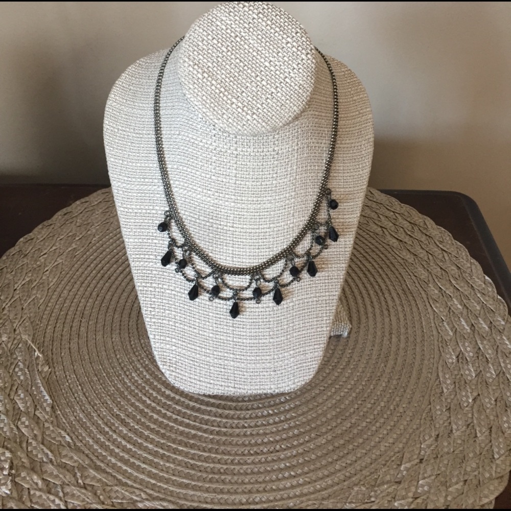 Silver flat chain black Beaded Necklace