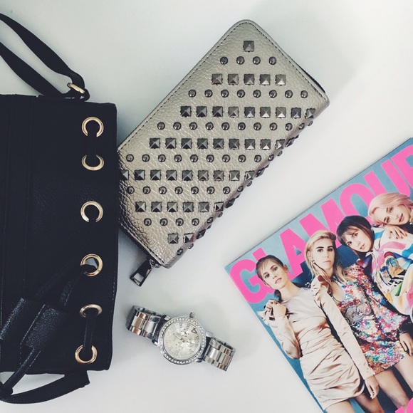 Kaelynn Silver Metallic Studded Wallet - Picture 2 of 5