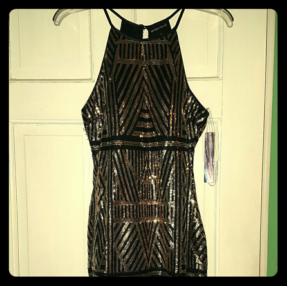 Black and Gold sequined cocktail dress