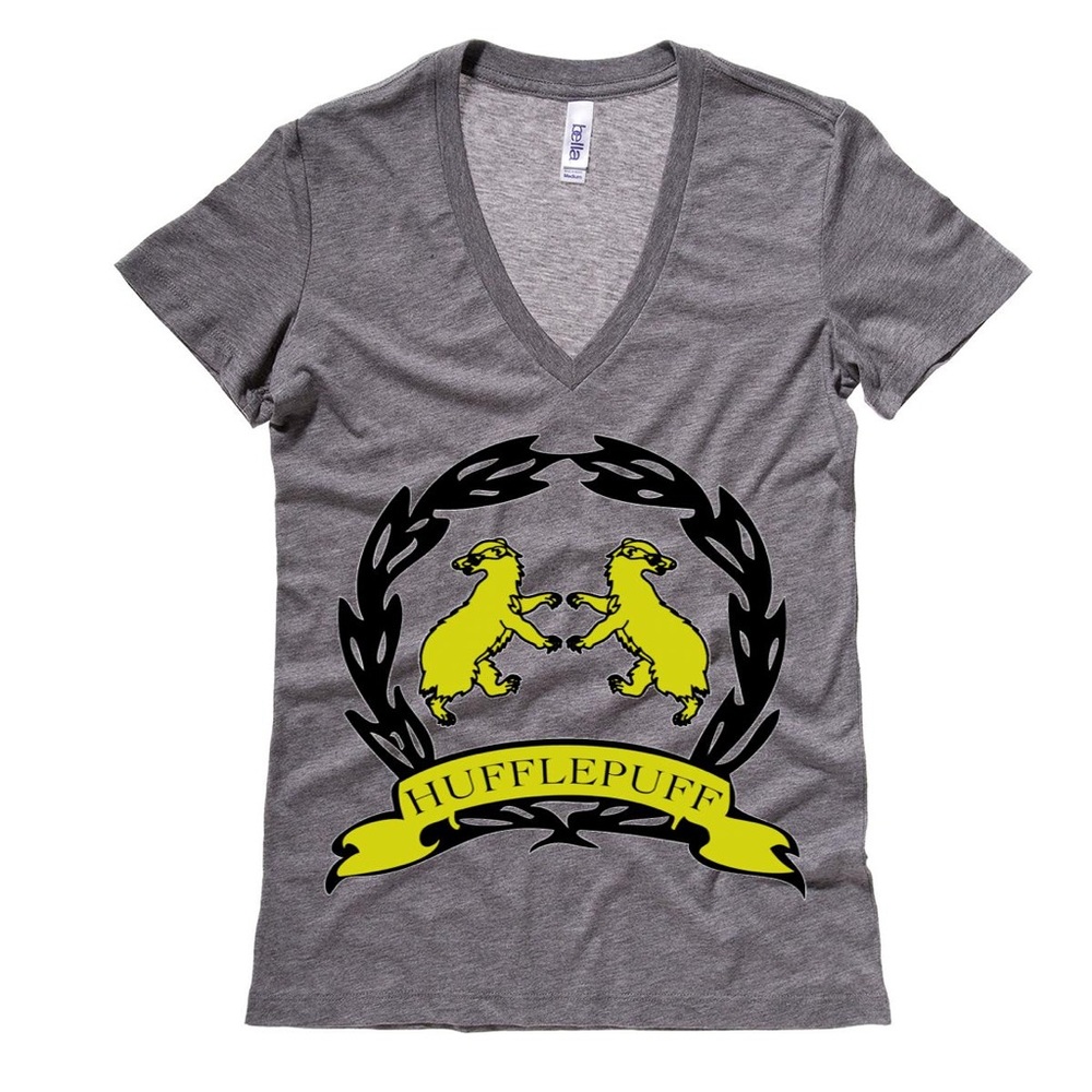 Harry Potter Hufflepuff Crest Grey V Neck