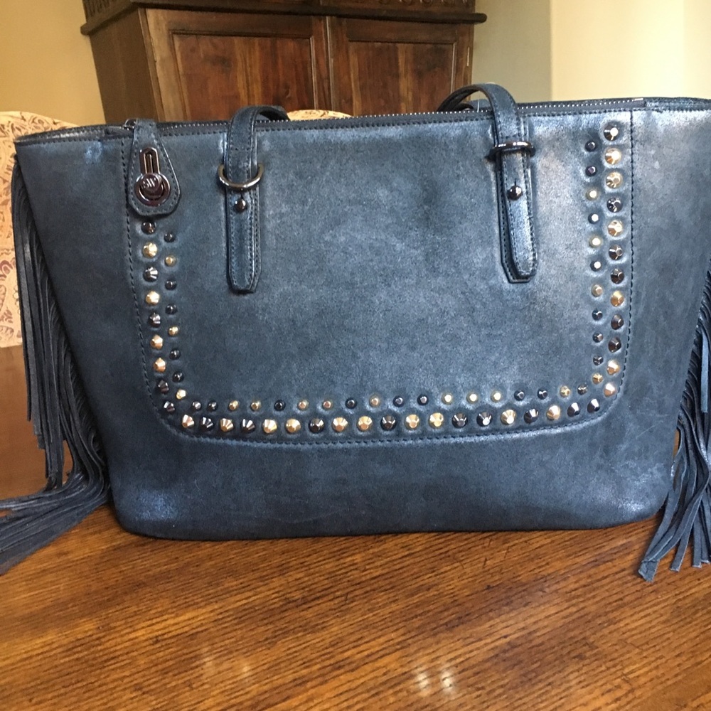 Stuart Weitzman leather black tote handbag -fringe