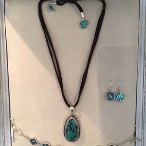 Turquoise and sterling silver pendant w/ leather