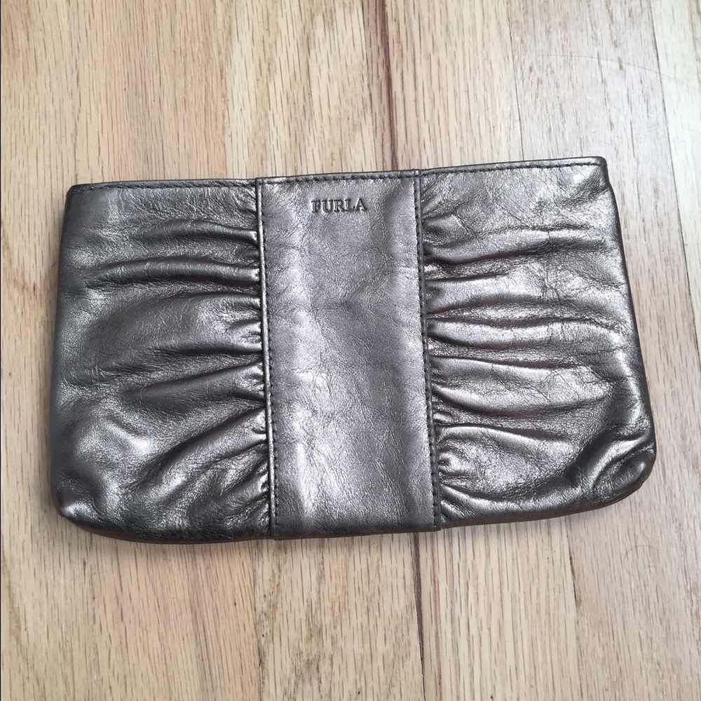 Furla leather top zip clutch