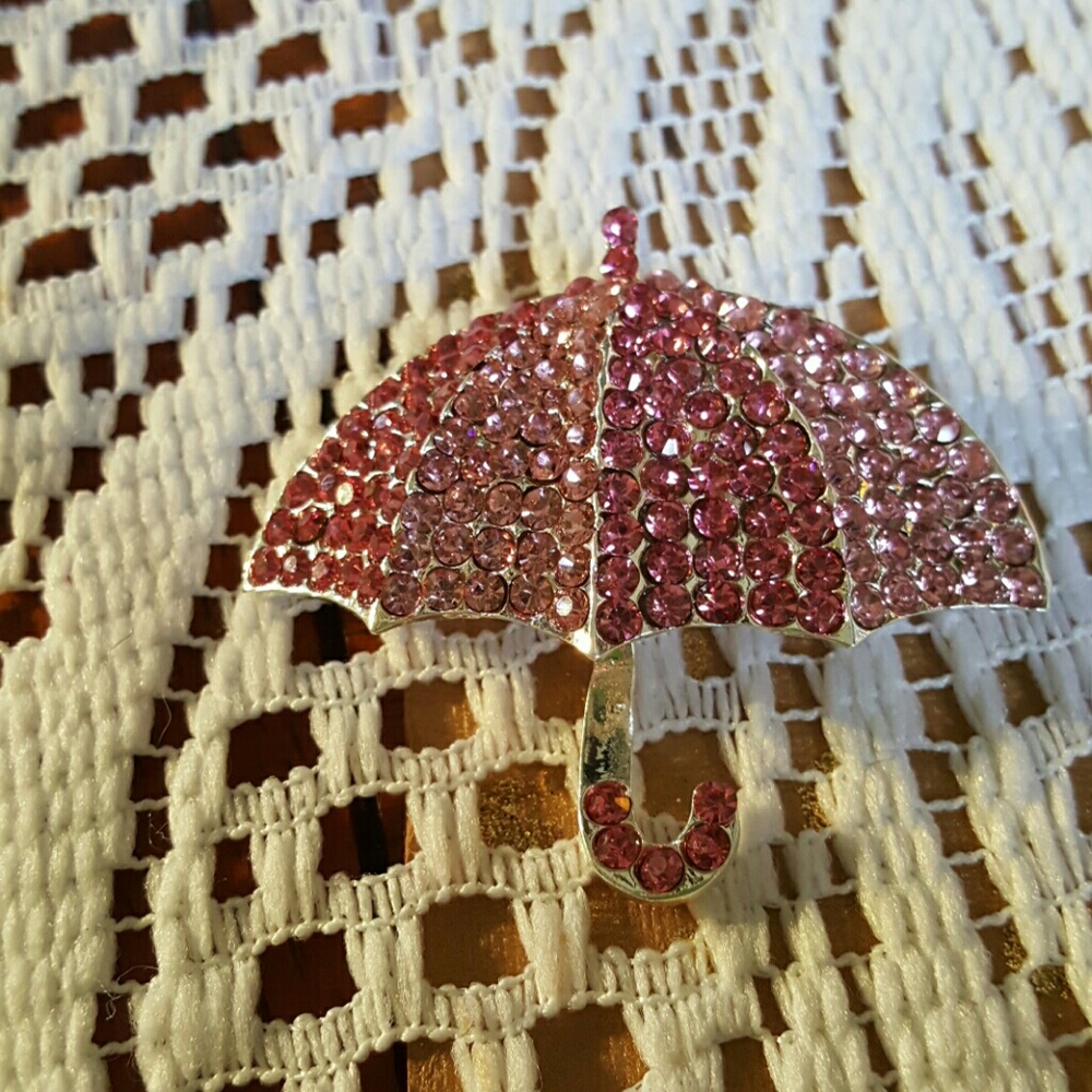 Pink Rhinestone Umbrella Brooch