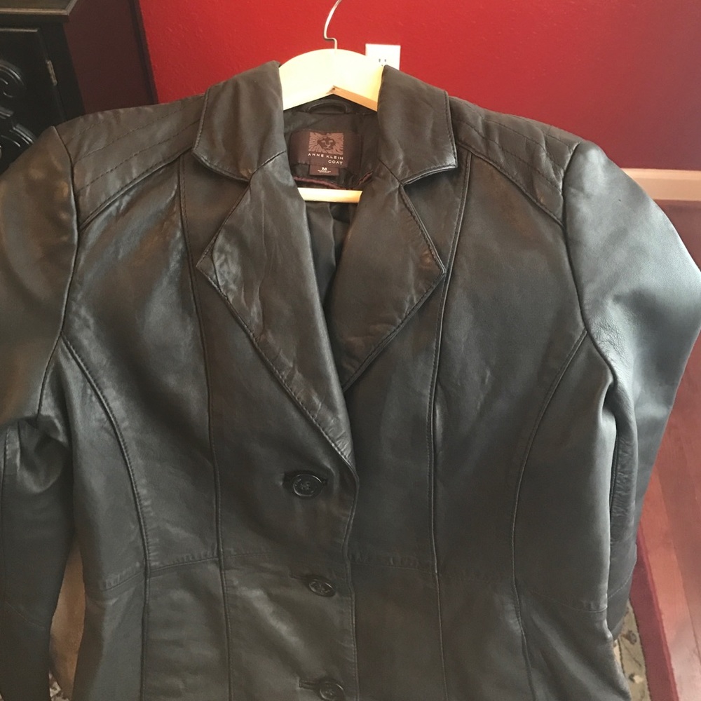 Anne Klein mid length leather jacket