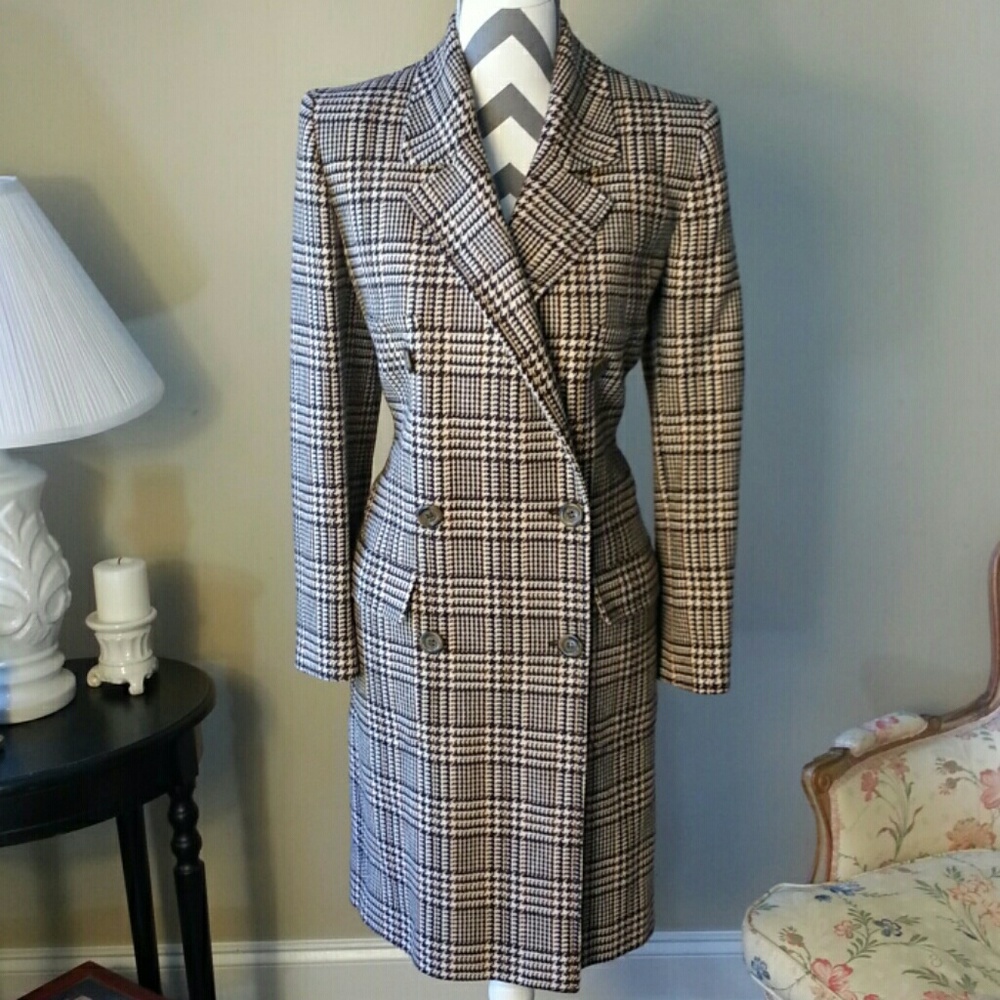 Valentino Double Breasted Plaid Wool Coat
