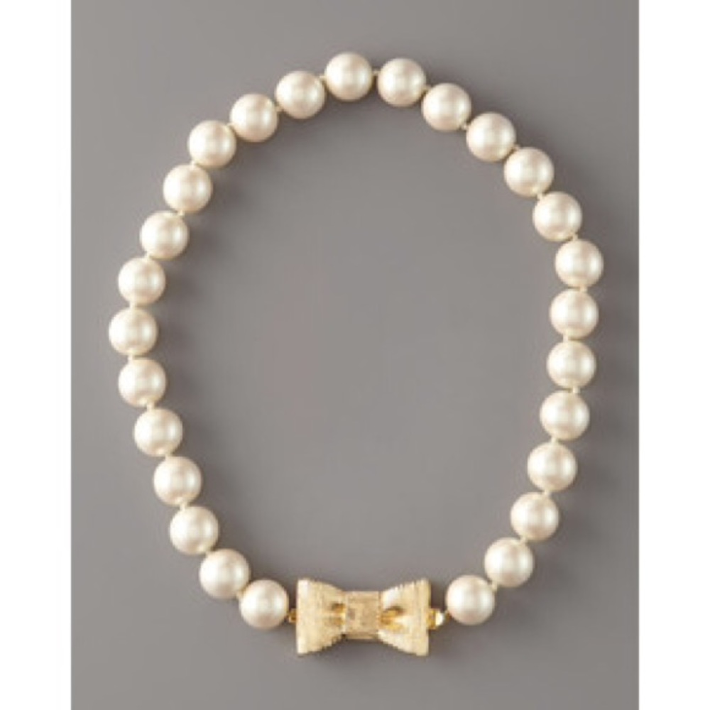 Kate Spade pearl necklace with gold bow NWT