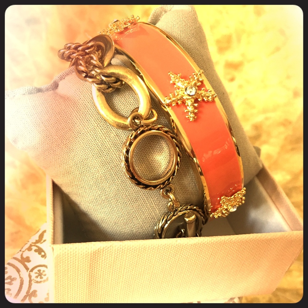 Vineyard Haven 2PC Bracelet set (Coral/Gold)