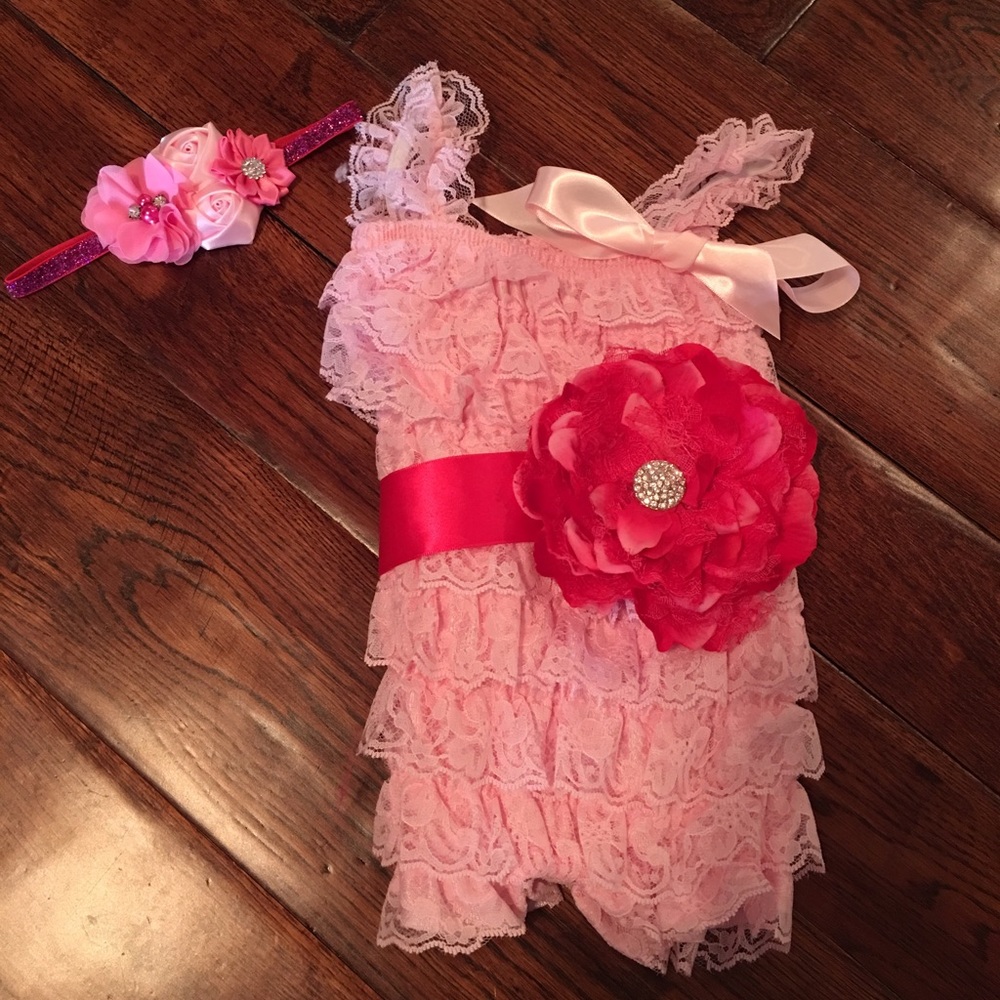 Light a pink Lace Romper with Accessories