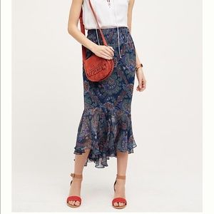 Anthropologie Silk Midi Skirt