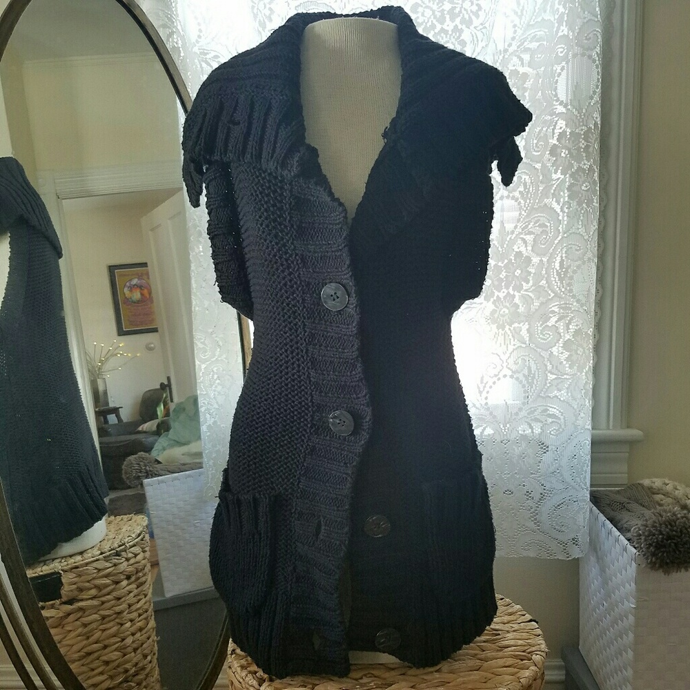 Free people black knit button down vest