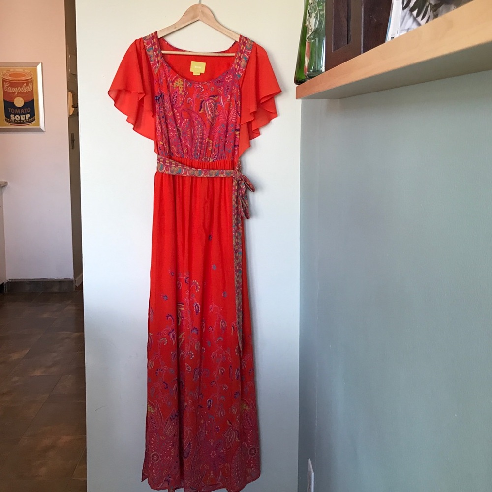 Paisley print orange long dress