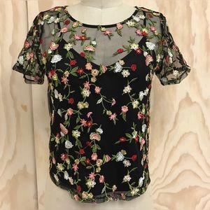 Floral Embroidered Mesh Top