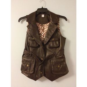 Brown Belted Faux Leather Vest