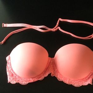 VS Pink Coral Lacy Strapless Bra 32C