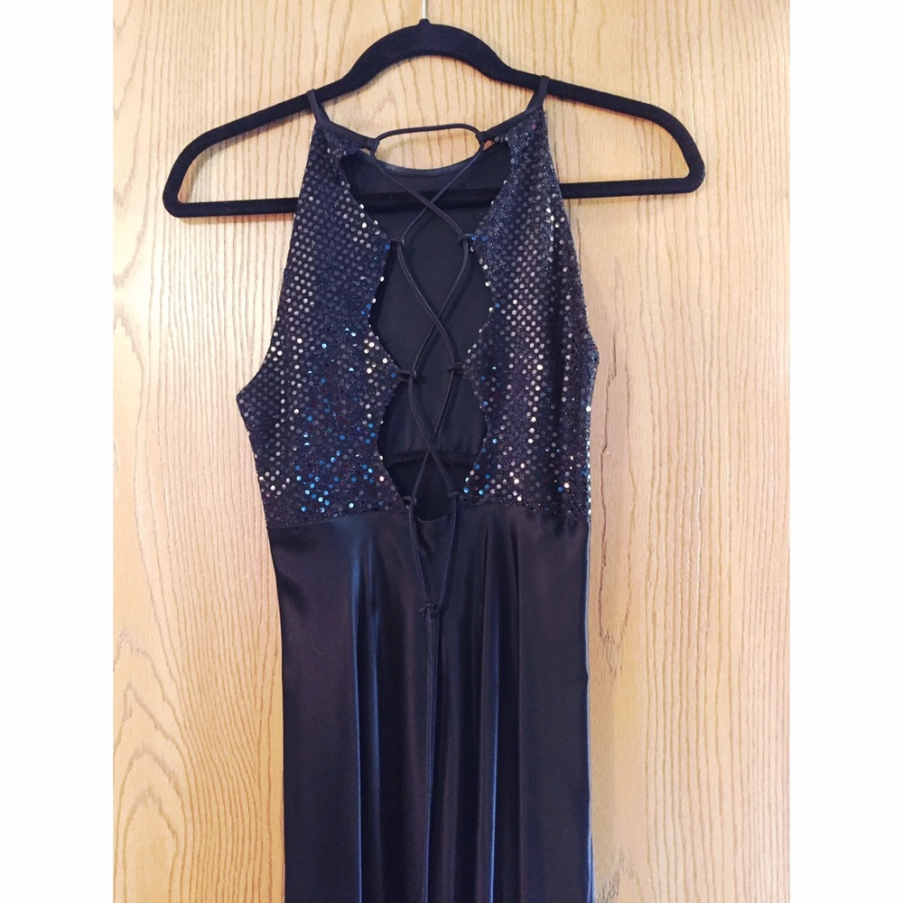 Long black sequenced dress
