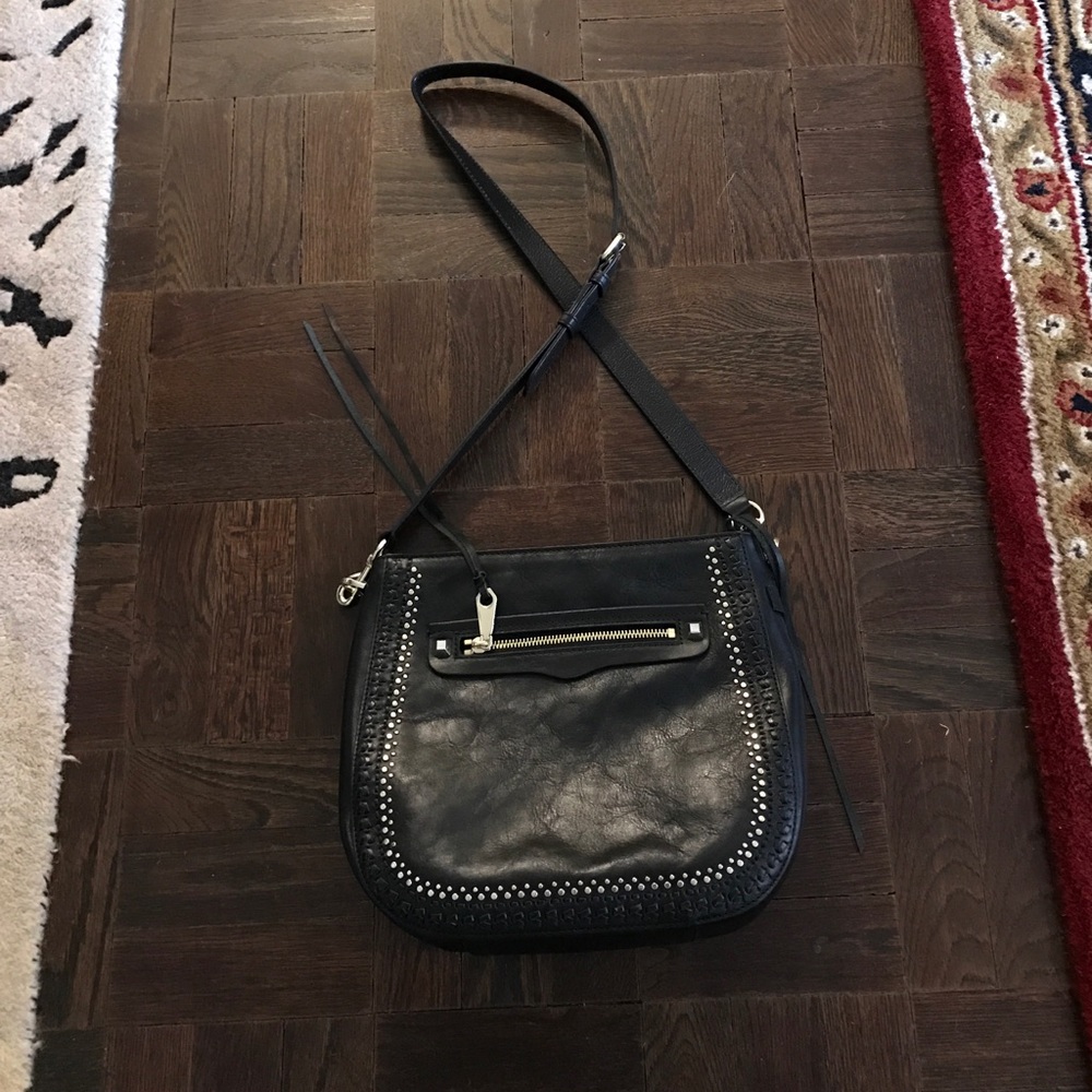 Black leather Rebecca Minkoff cross body bag
