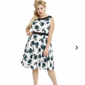 White and Blue Rose Swing Dress