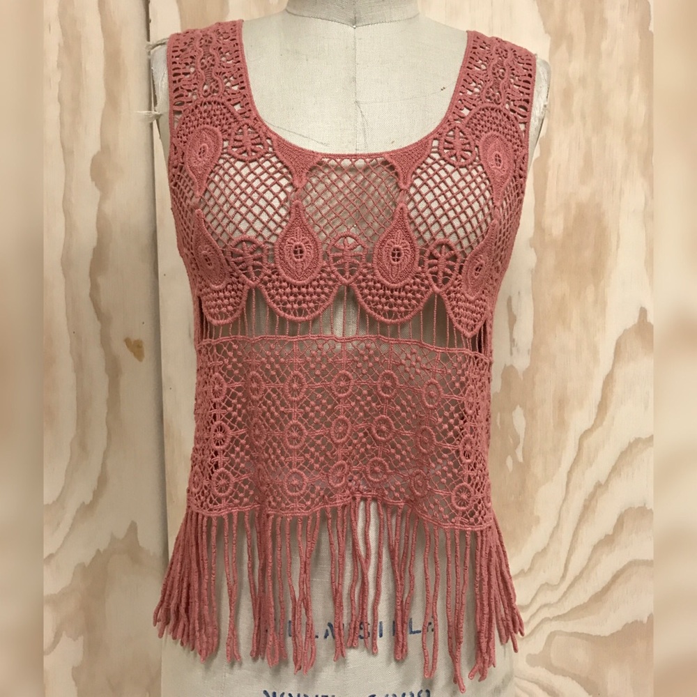 Mauve Crochet Top with Fringes
