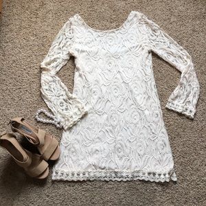 Cream lace short mini dress