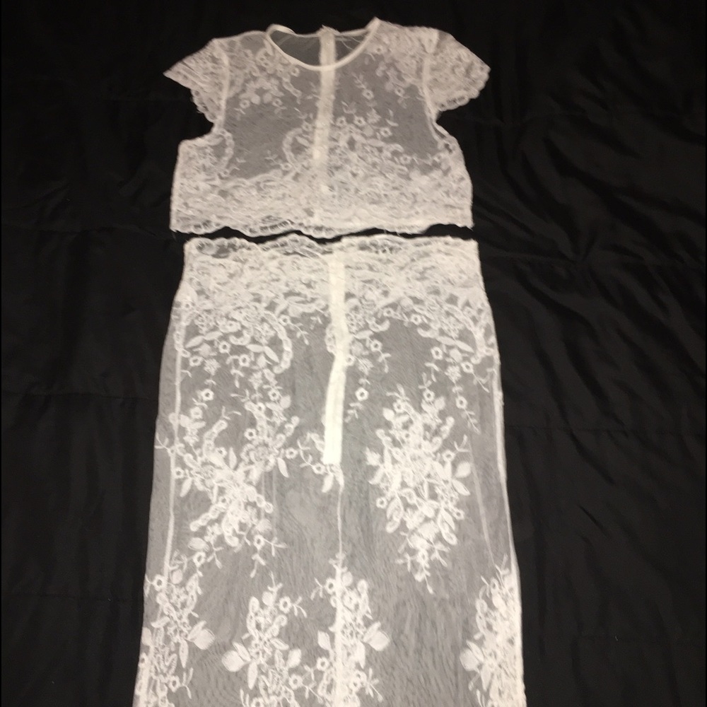 White see through mesh two piece