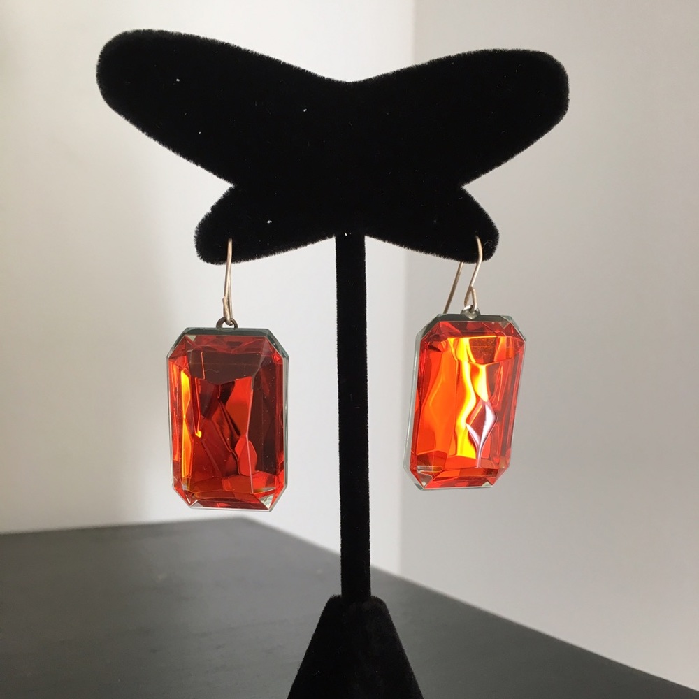 Crystalline Glass Dangle Earrings in FIRE ORANGE