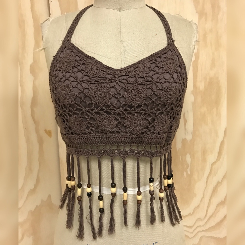 Beaded Fringe Knit Crochet Top