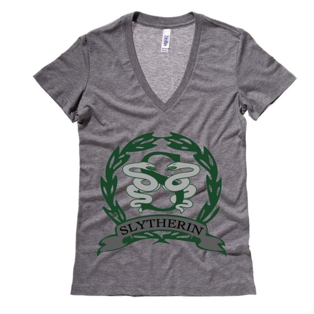 Harry Potter Slytherin Crest Grey V Neck