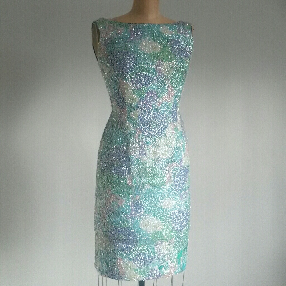 Vintage 60s pastel silk sequin party dress